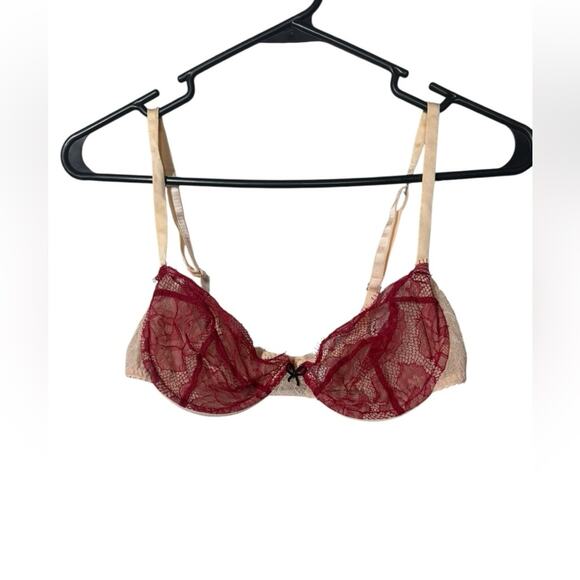 Fleur Du Mal Rose Lace Unlined Demi Bra Sz US 34C - Picture 2 of 9